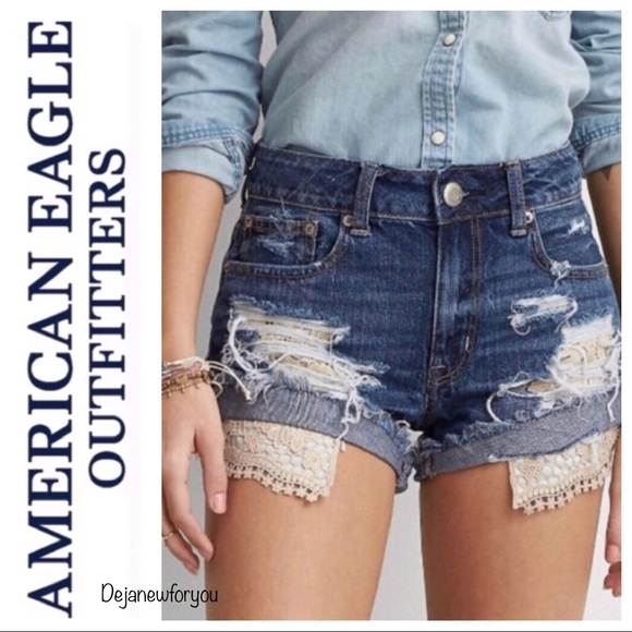 American Eagle Outfitters Pants - American Eagle Hi-Rise Festival Lace Jean Shorts